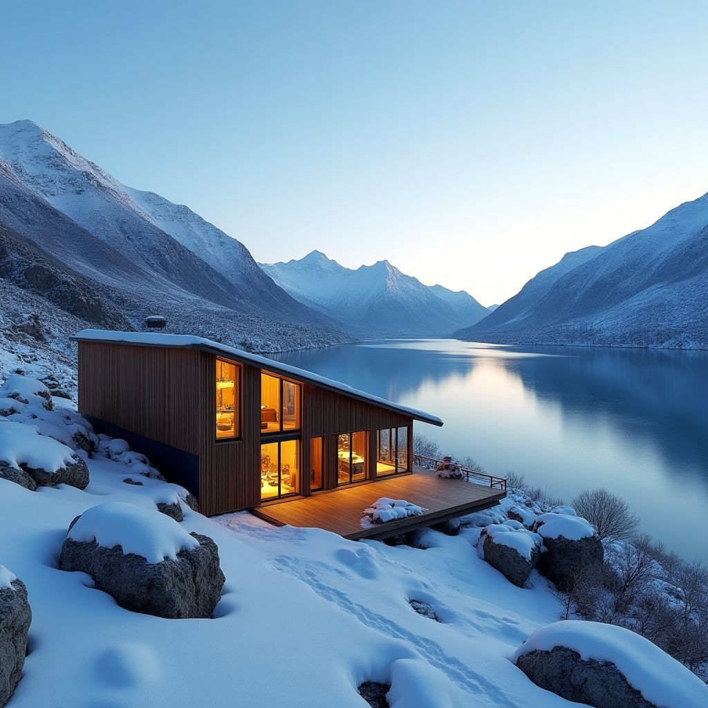 Lodge de lujo con vista a montañas patagónicas