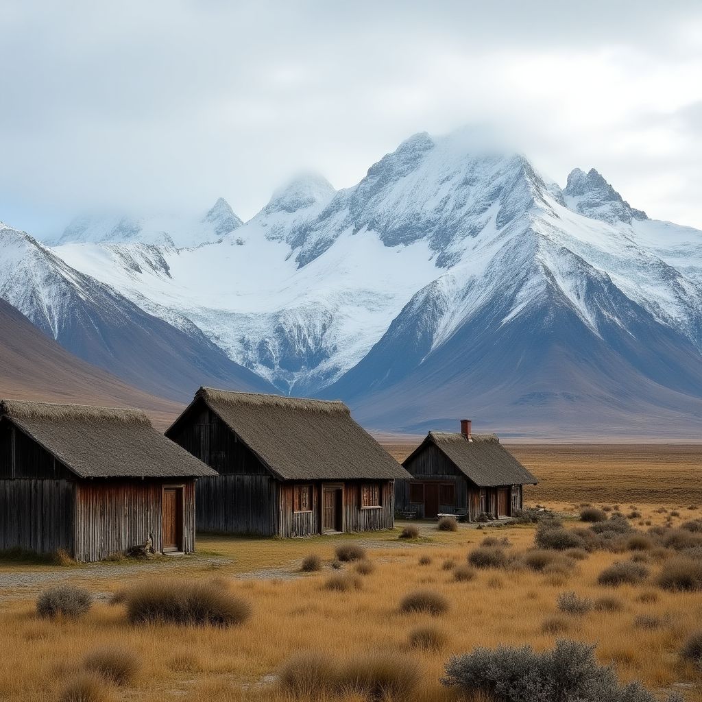 Antiguo asentamiento patagónico con vista a las montañas