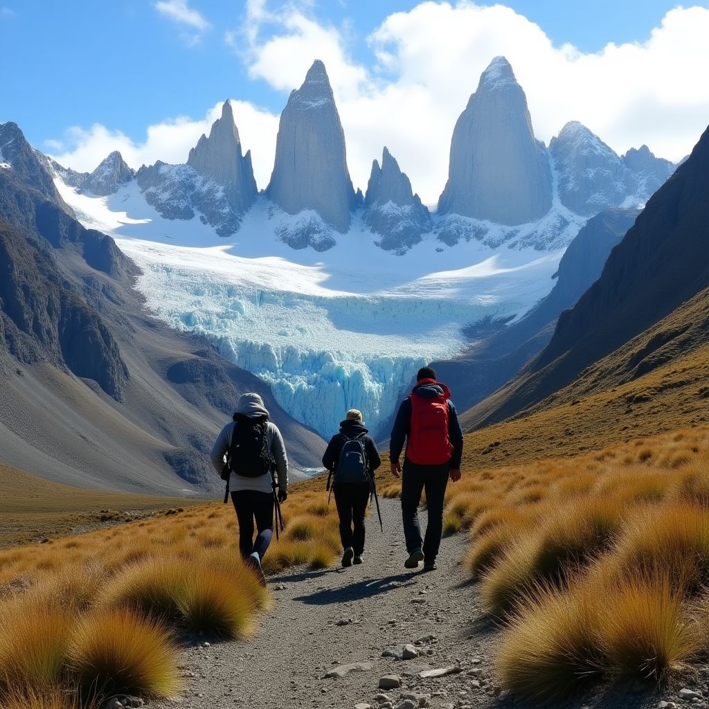Grupo de excursionistas en sendero de montaña en Patagonia